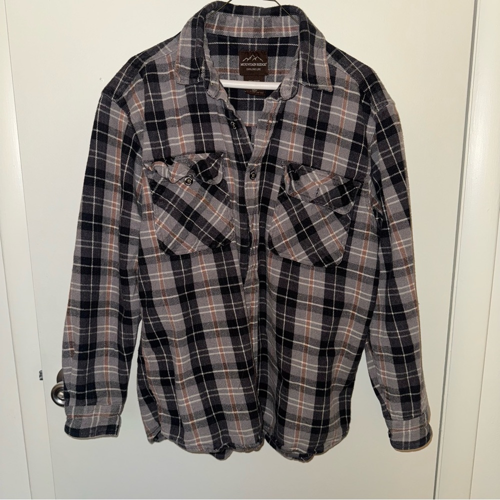 Black and Gray Plaid Flannel Shirt